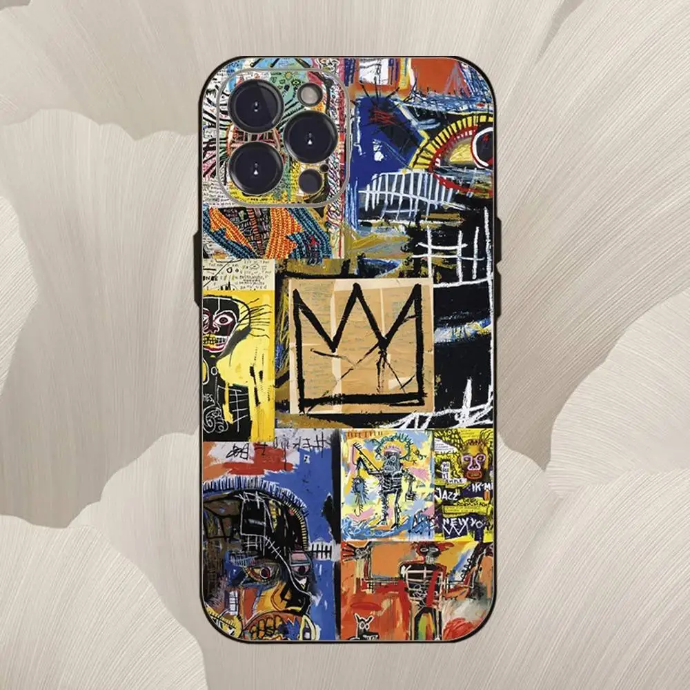 حافظة هاتف J-Jeans Michel B-Basquiats لهاتف iPhone 16,se4,15,14,13,12,11,Pro,X,XS,Max,XR,Plus,Mini غطاء أسود ناعم
