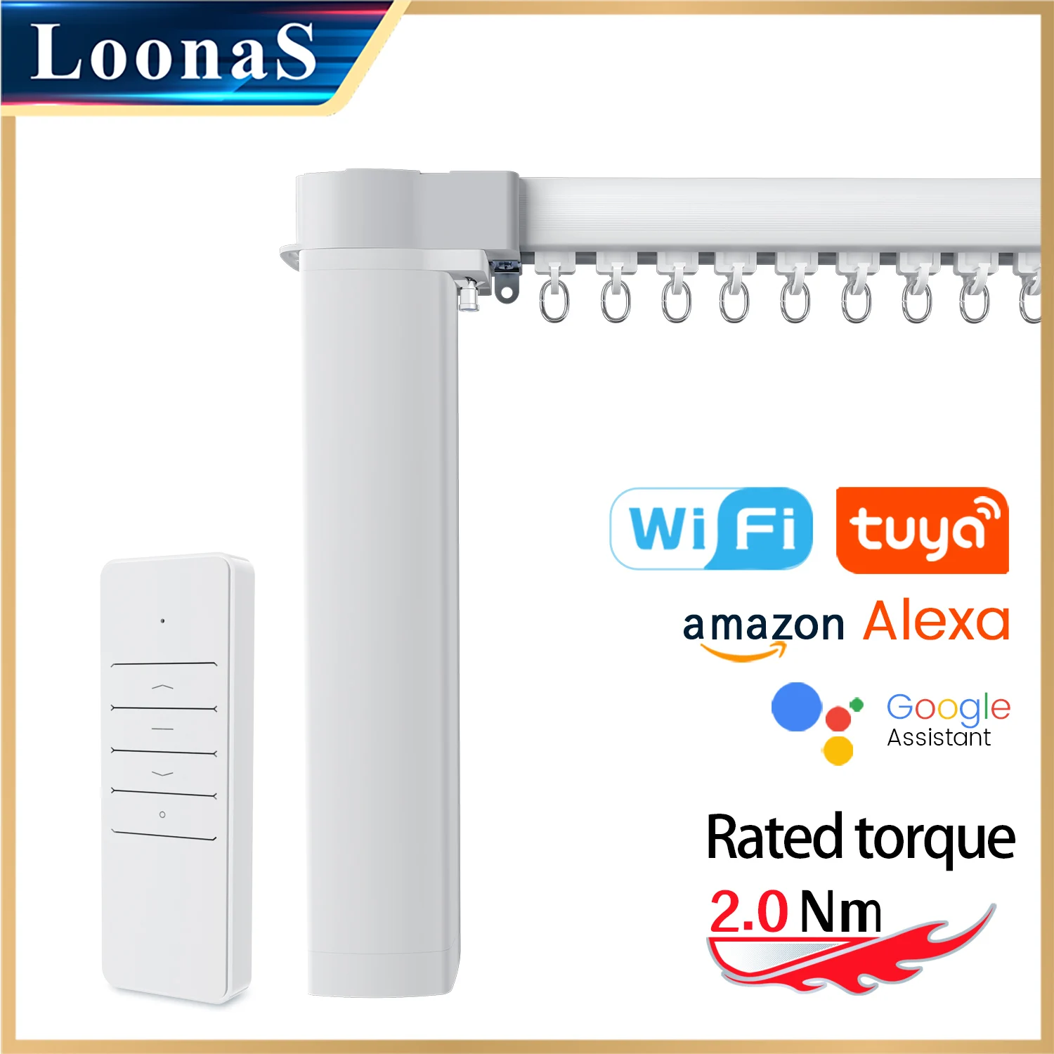 2.0Nm Tuya Wifi Electric Smart Curtain Motorized System 1.3mm Track 50kg Load Support Yandex Alice, Alexa, Google Assistant