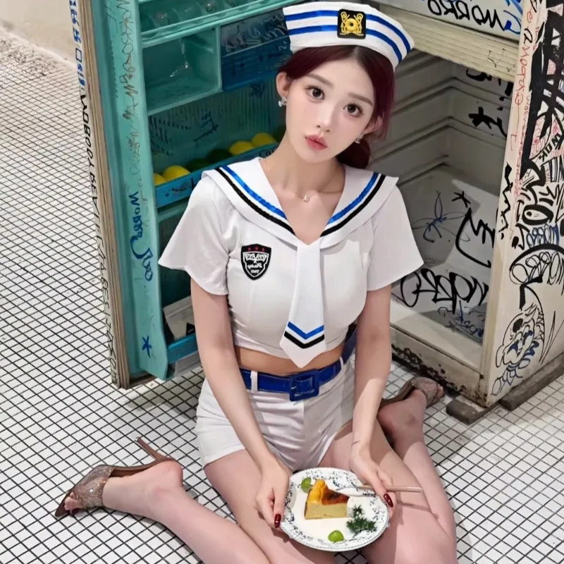 

Sexy Sailor Suit Navy Uniform Slim Waist Shorts Japanese Navy Girl JK Hot Girl College Style Pure Desire Performance Costumes