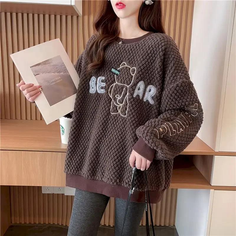 

Plush Thicken Pullovers Women Autumn Winter Trendy Fashion Degign Sweatshirts Korean Style Loose Warm Bottomed Pullover Y2k Coat