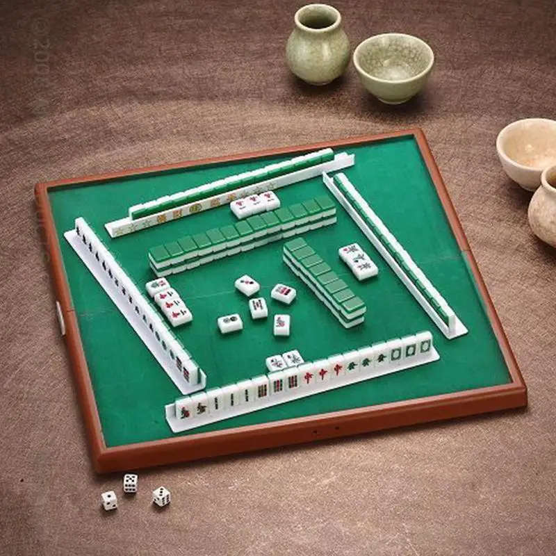 Mini Travel Mahjong Set Traditional Game 144 Acrylic Mahjong Tiles Set Acrylic Traditional Game Mini Mahjong Board Game Sets For