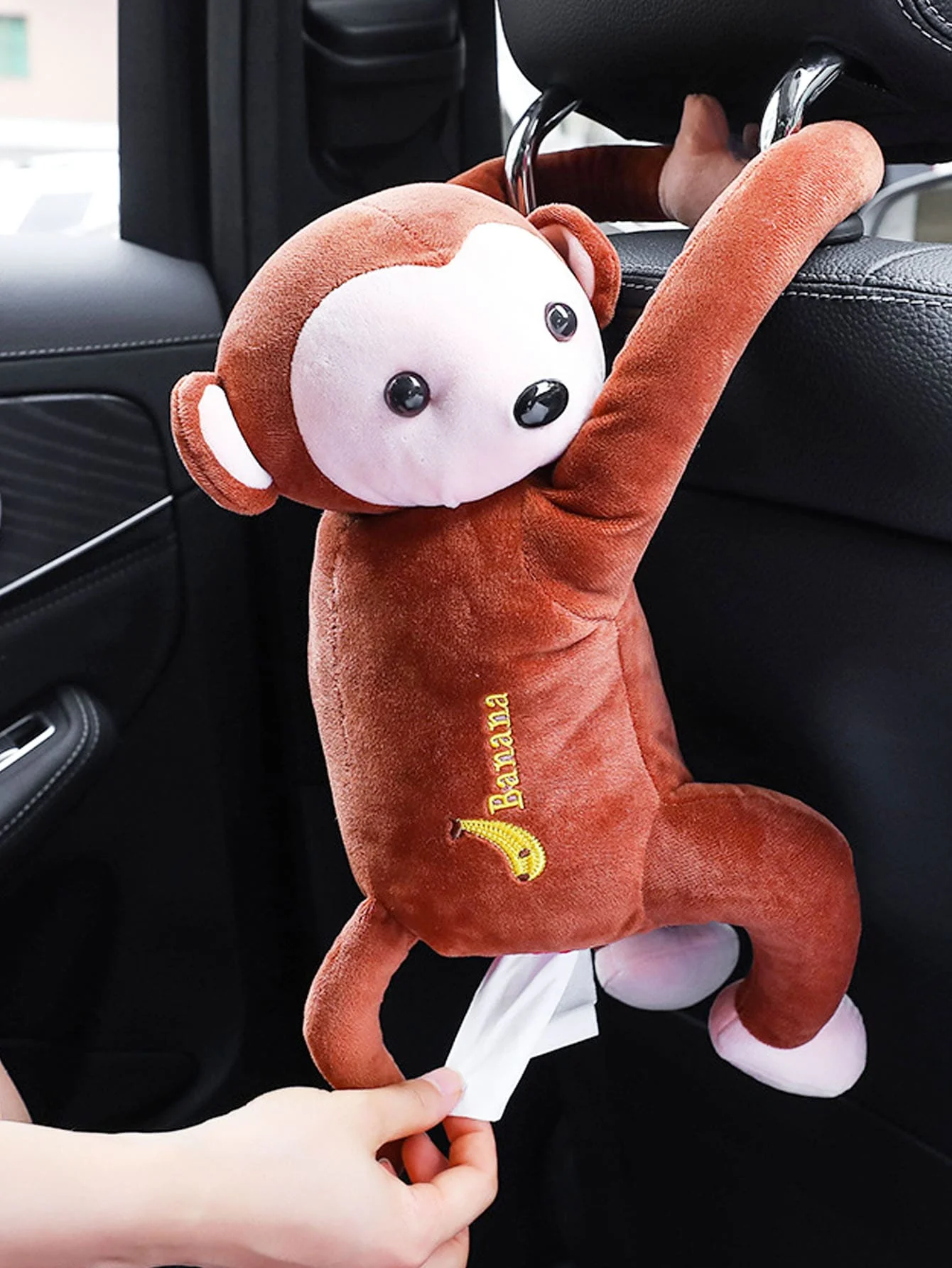 1pc creative Pippi Monkey tissue box car supplies pull hanging car seat back monkey pull paper box cartoon cute