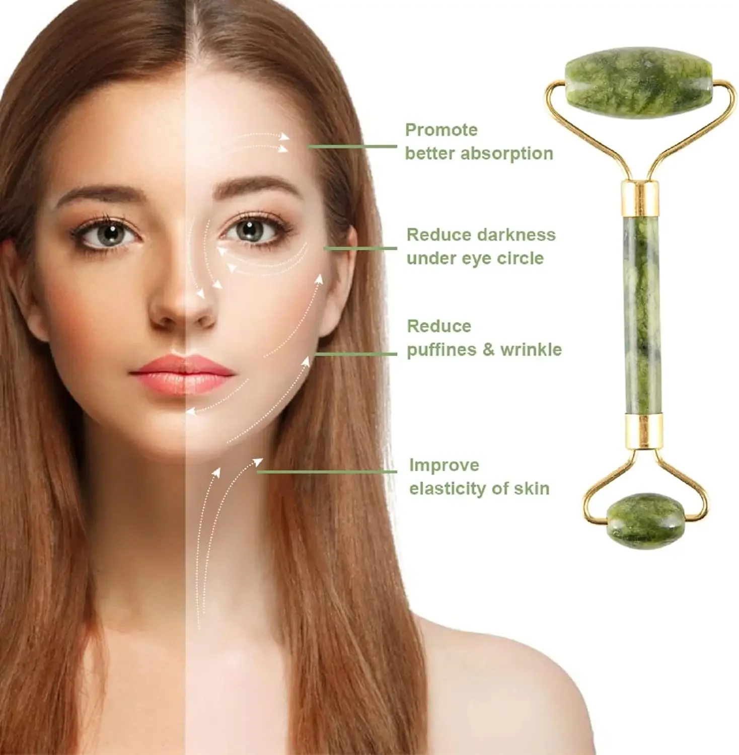 Gua Sha-Rodillo de Jade para el cuidado de la piel, herramientas faciales para reducir la hinchazón y el rojeces, regalo para mujeres, 2024