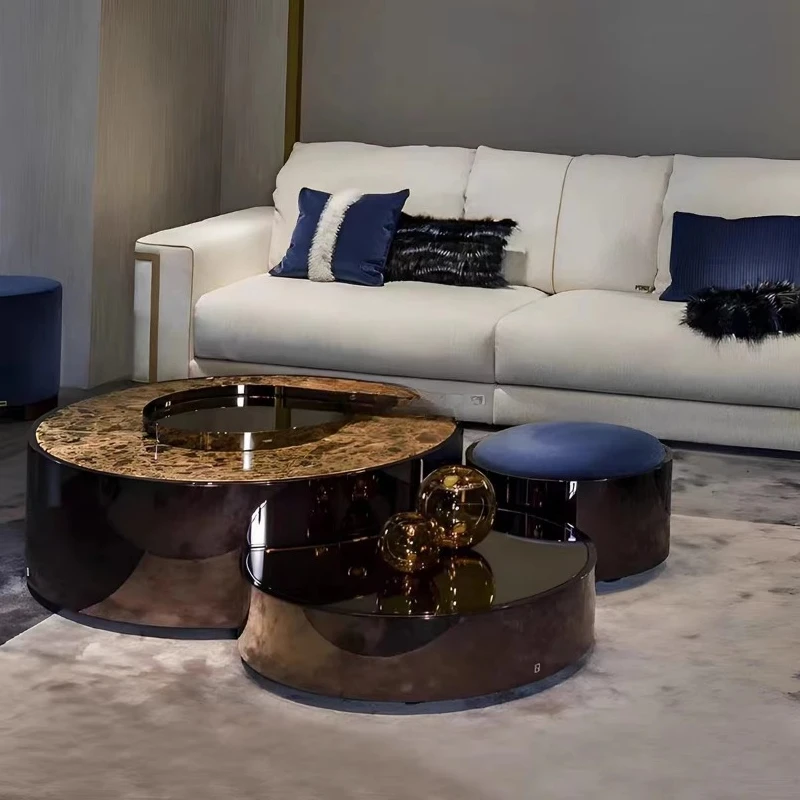 Round Art Stainless Steel Tempered Glass Countertop Center Table