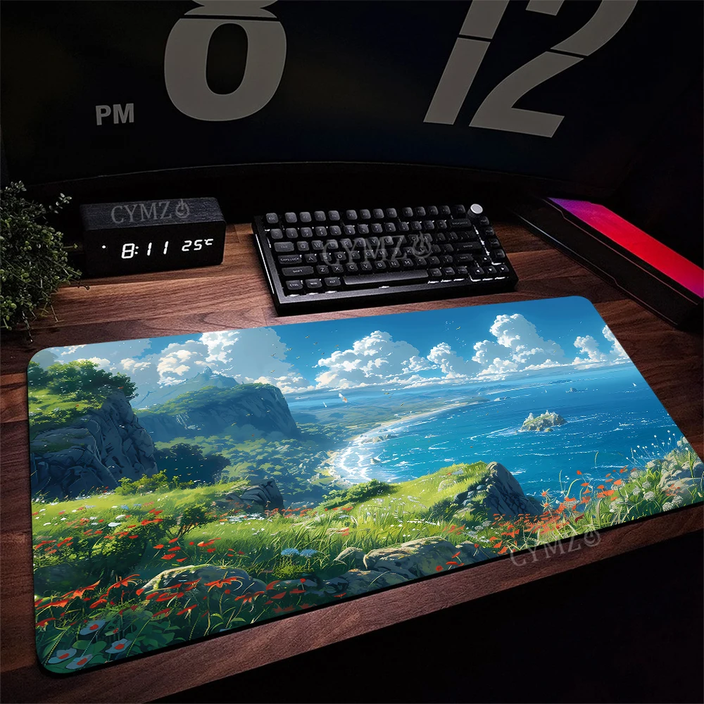 Anime Natural Landscape Theme Mouse Pad Desk Mat Gaming Mat Rubber Anti-Slip Durable Desk Accessories Gamer Keyboard Desktop Pad