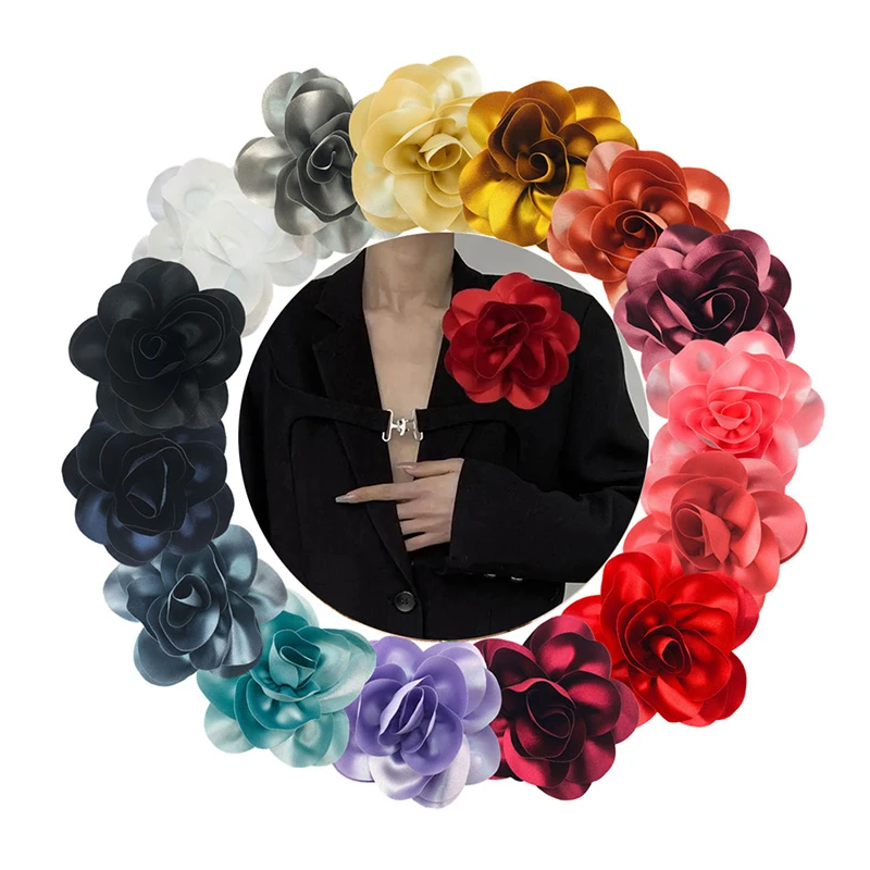 15cm Fashion Large Flower Brooch Clip Satin Fabric French Flower Brooch Handmade Suit Sweater Coat Decor Pins Brooches