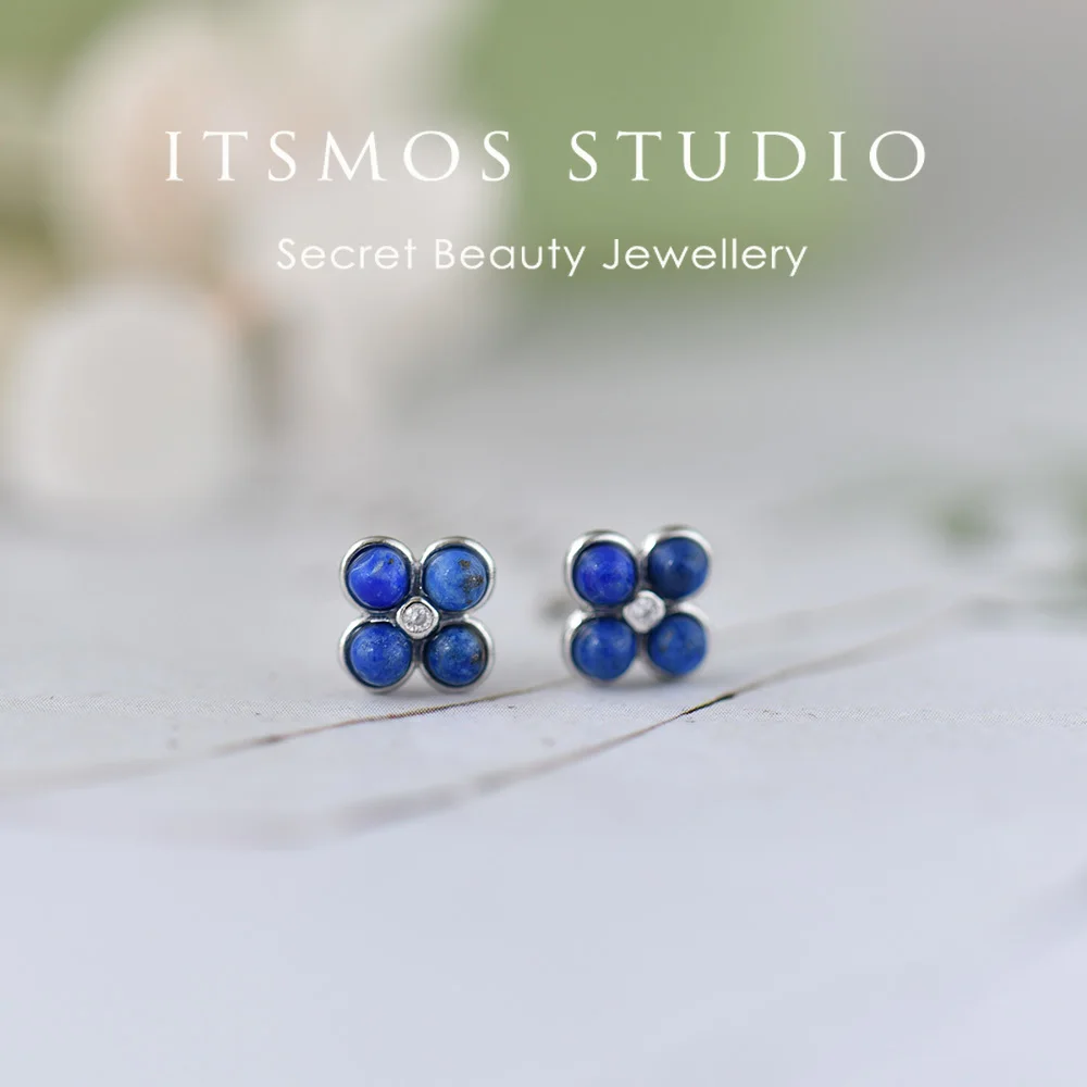 

ITSMOS Natural Stone Agate Four-leaf Clover Lapis Lazulli Earring Sterling Silver Post Healing Jewelry Spring Gift for Women