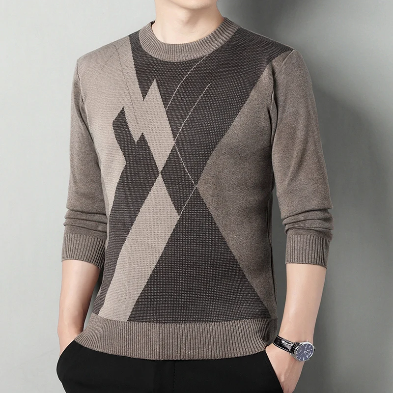 

Men's Knitted Pullover Autumn Winter O-Neck Striped Wool Sweater British Business Casual Fashion Versatile Knitwear