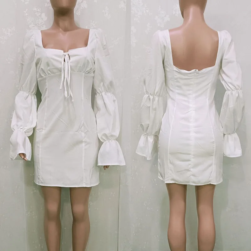 فستان قصير مثير بأكمام منتفخة ملابس حريمي برقبة مربعة ملابس حفلات أعياد الميلاد للنساء فساتين أنيقة للنوادي الليلية