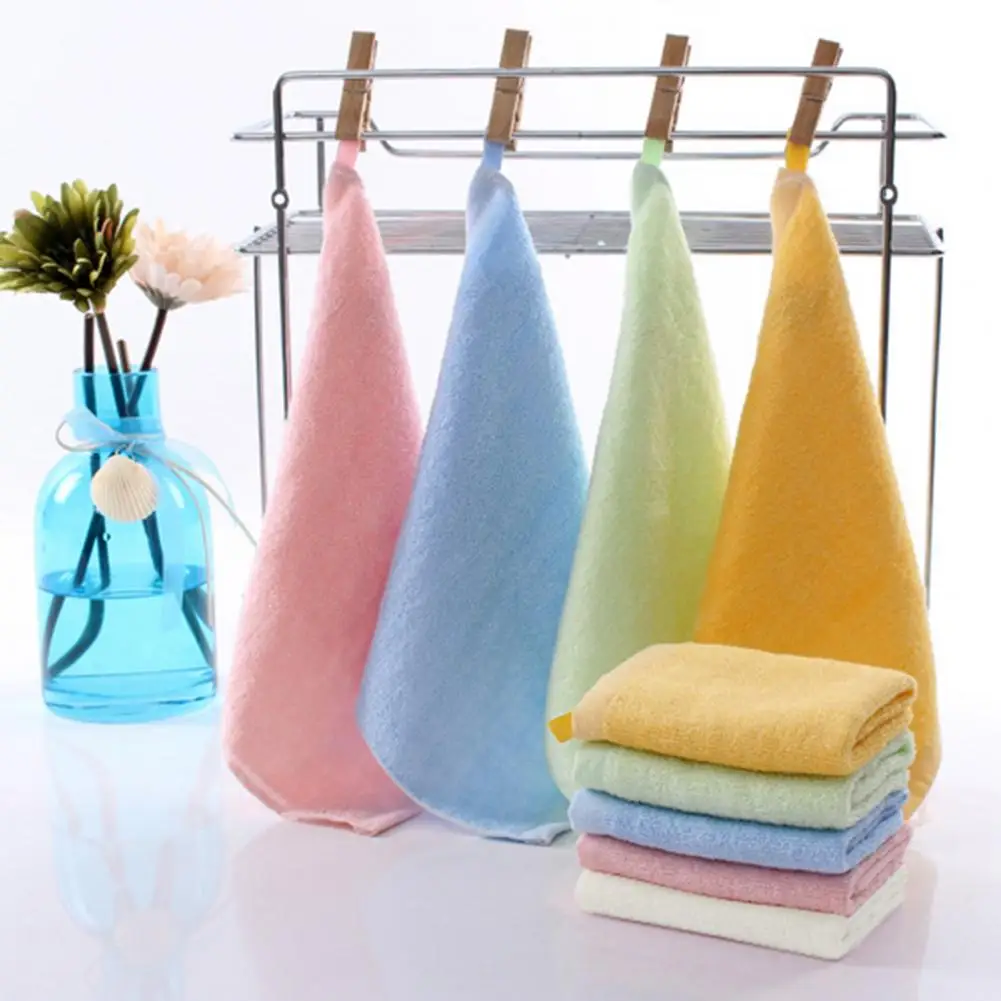 25x25CM Square Towel Bamboo Fiber Hanging Loop Kindergarten Kids Baby Hanging Towel Small Washcloth Bathroom Scrubbing Towels