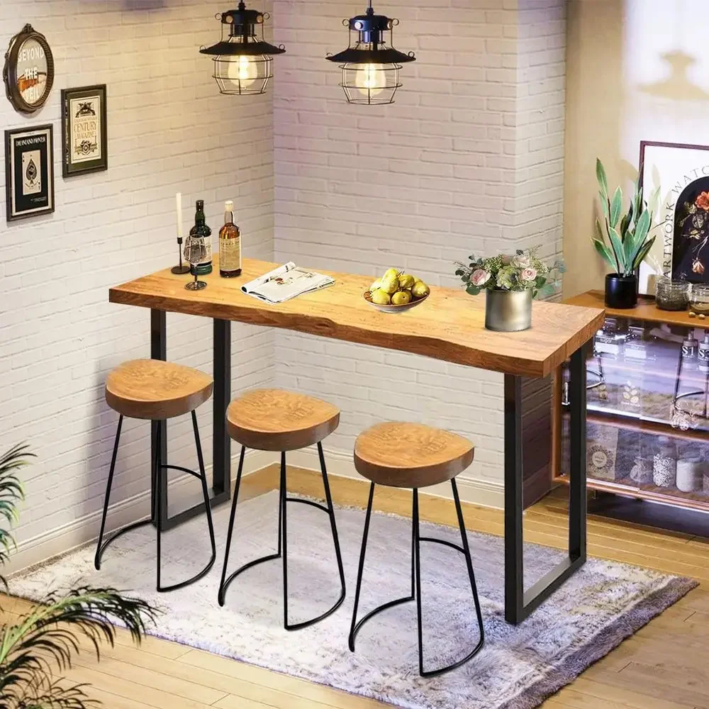 

Table Solid Wood Narrow Counter Height Table, Rectangular High Top Tables, Minimalist Design Pub Tables with Sturdy Metal Frame