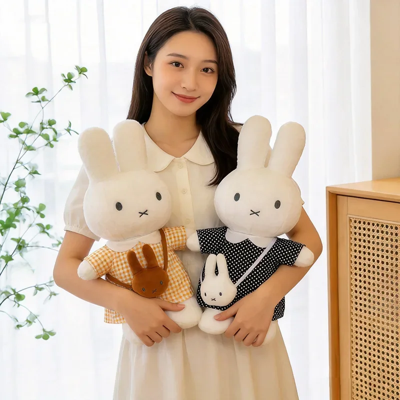 Soft Miffy Rabbit Plush Toy Large Sleeping Doll Cute Crossbody Bag Grid Skirt Gift for Girls Kids Children Birthday Present - view 3