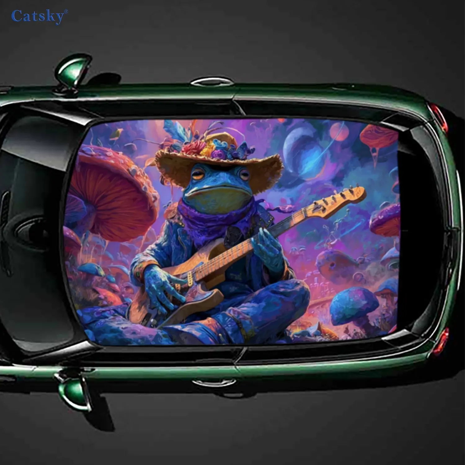 Frog playing guitar PVC material self-adhesive waterproof car roof sticker, paste firm and anti-ultraviolet, waterproof and scra