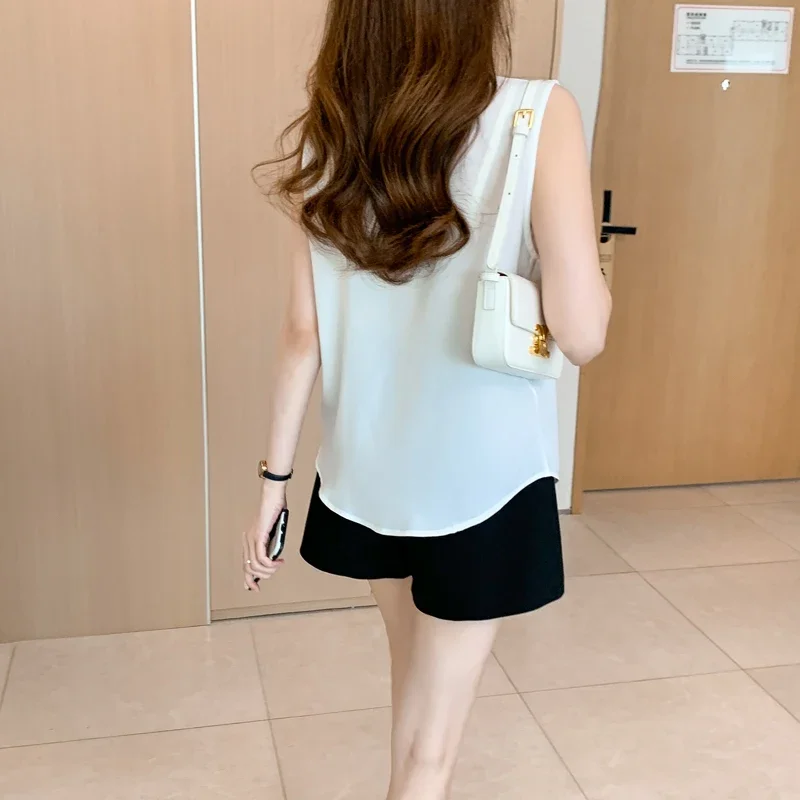 White Shirt Tank Tops Blouse for Women Summer Fashion Shirts and Blouses Basic OL Sleeveless Womens Tops Chiffon Female Clothing