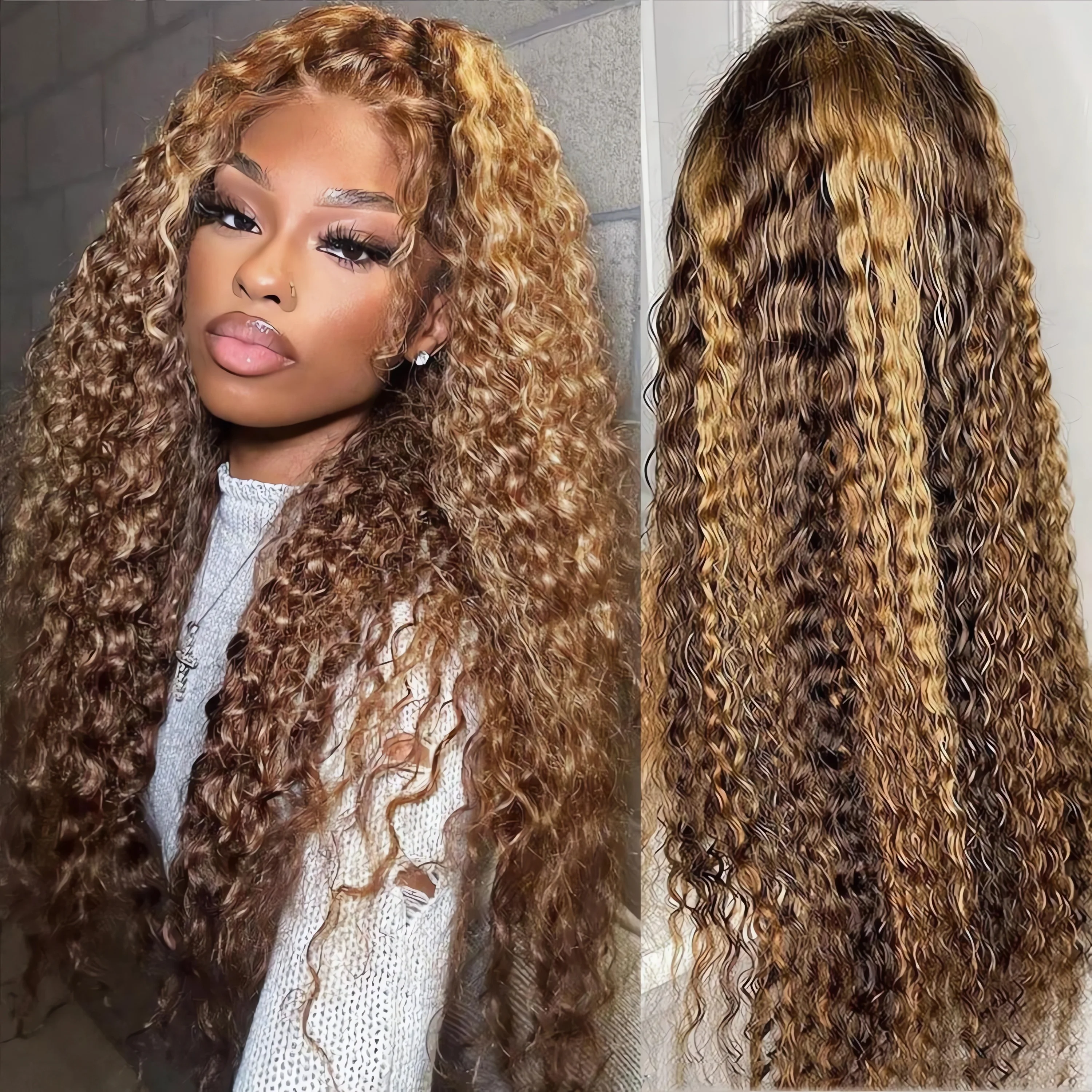 

13x6 hd Lace Front Wig Water Wave Short Curly highlight Frontal 100% Human Hair Wigs 30 40 inch Brazilian Wigs For Women Choice