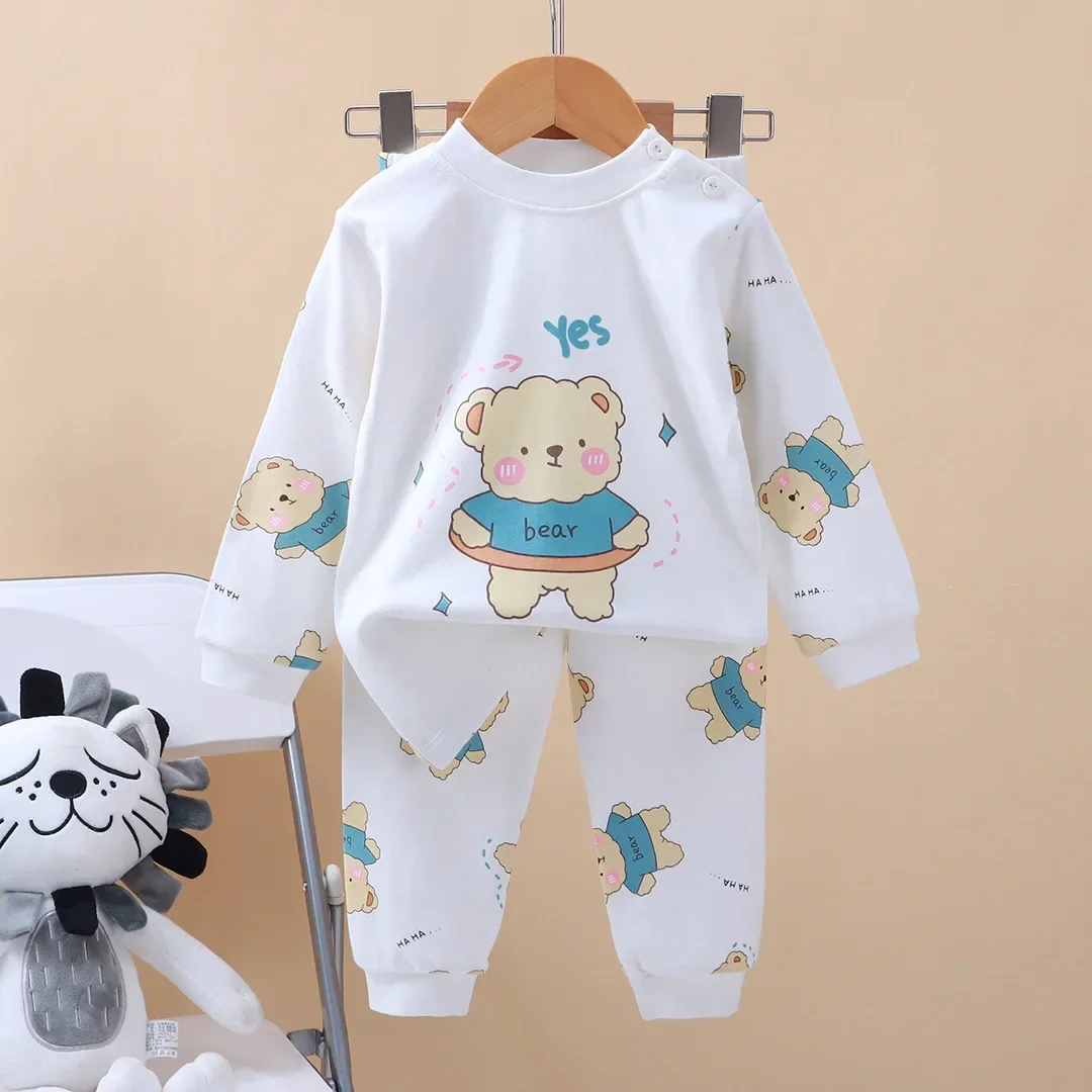 New Kids Boys Girls Pure Cotton Pajamas Cartoon Long Sleeve T-Shirt Tops with Pants Toddler Baby Autumn Sleepwear Clothing Sets