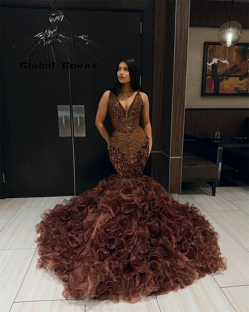 black and tan prom dress Black Sequined Prom Dress,Mermaid Prom Dress with Overskirt,PD00446, US10 / Dark Navy main image 0