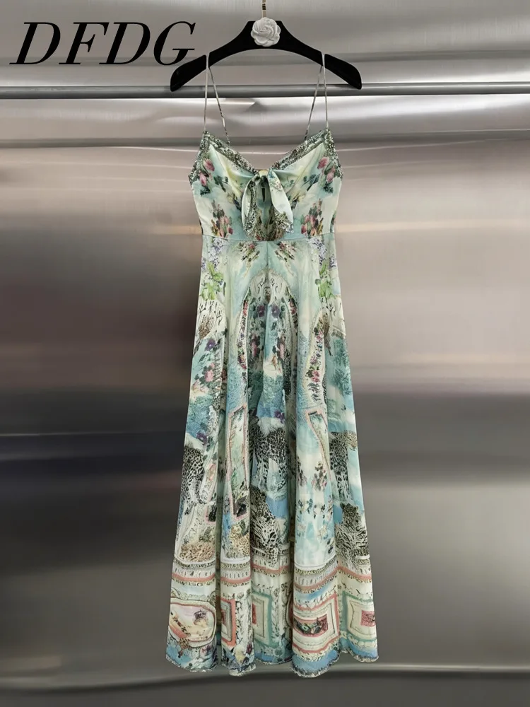 

DFDG Women’s Vintage 2025 Holiday Beach Dress Oil Painting Leopard Print Boho Long Dress Spring Summer Seaside Vacation Dress