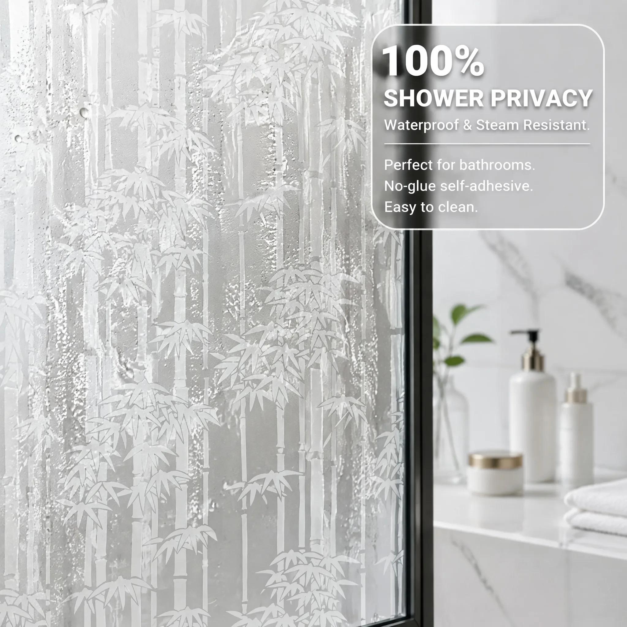 Elegant Minimalist Bamboo Frosted Privacy Window Film Built-in Adhesive Soft Light Filter Cuttable PVC for Zen New Chinese Style