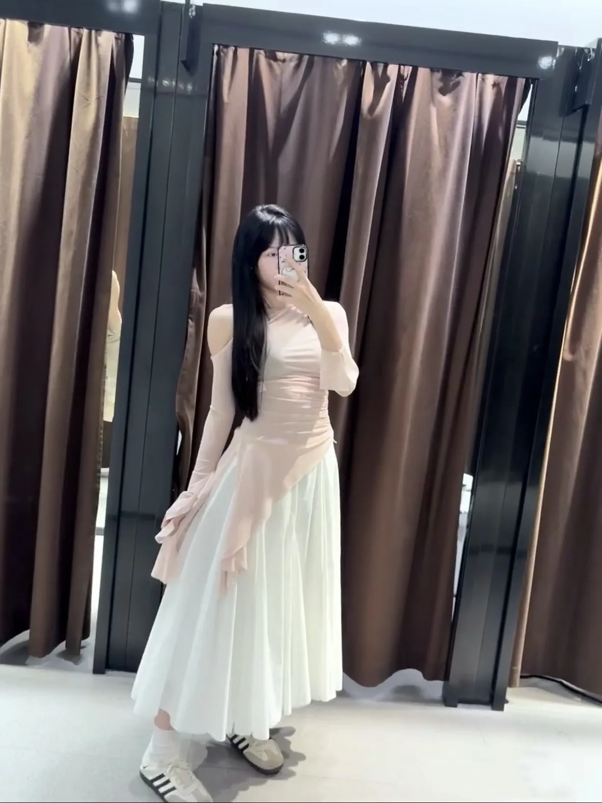 Primavera 2025 novo doce cintura alta simples ele saia longa f-comprimento feminino faion coreano sle fibra de poliéster saia linha a