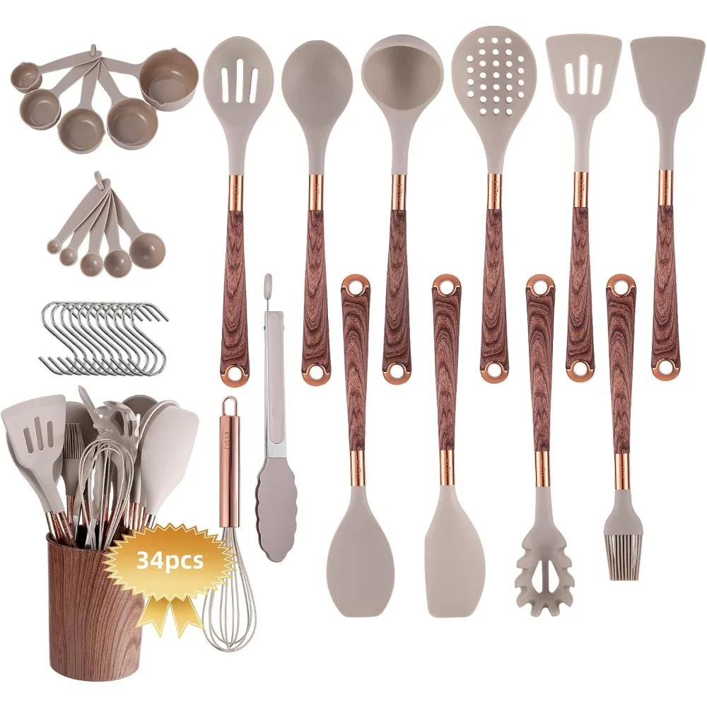 

34 pcs kitchen utensils set, 446of heat resistant and nonstick, utensil set with holder, nonstick kitchenware silicone cooking
