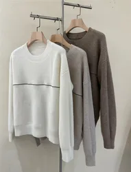 Fall Winter Women's Bead Chain Cashmere Knitting Sweaters O-Neck Pullover Long Sleeves Slim Fit Straight Top‘s Female