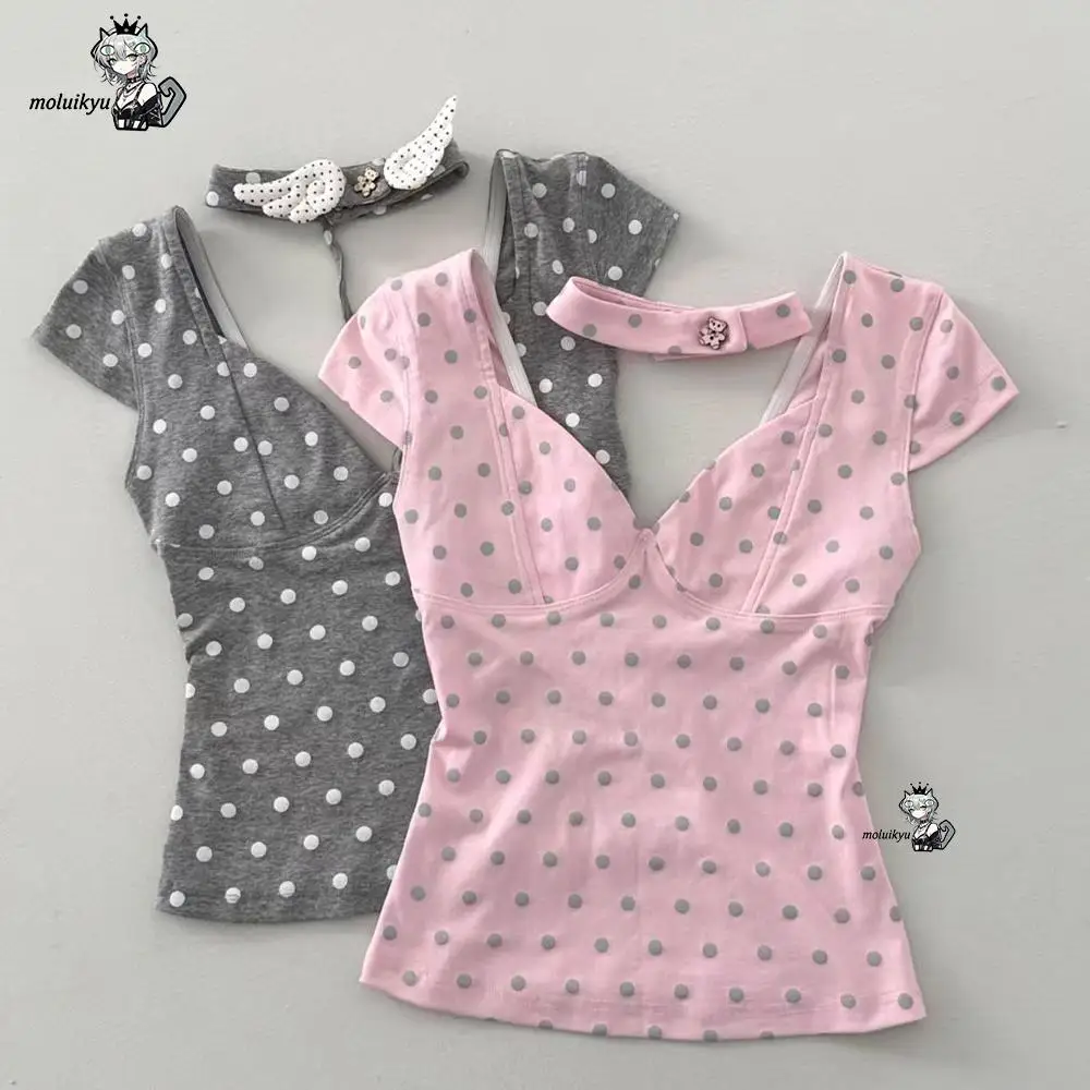 2026 New Y2K Woman's T-Shirt Retro Kawaii V-Neck Short Sleeved T-Shirt Summer New Slim Fit Harajuku Daily Fashion with Collar