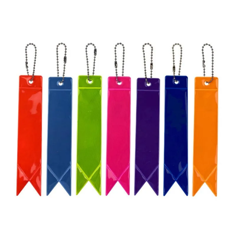 5pcs/set Strip Shape Reflective Pendant Fluorescent Ribbon Pendant for Night Keychain Warning Safety in Night Reflective Strap