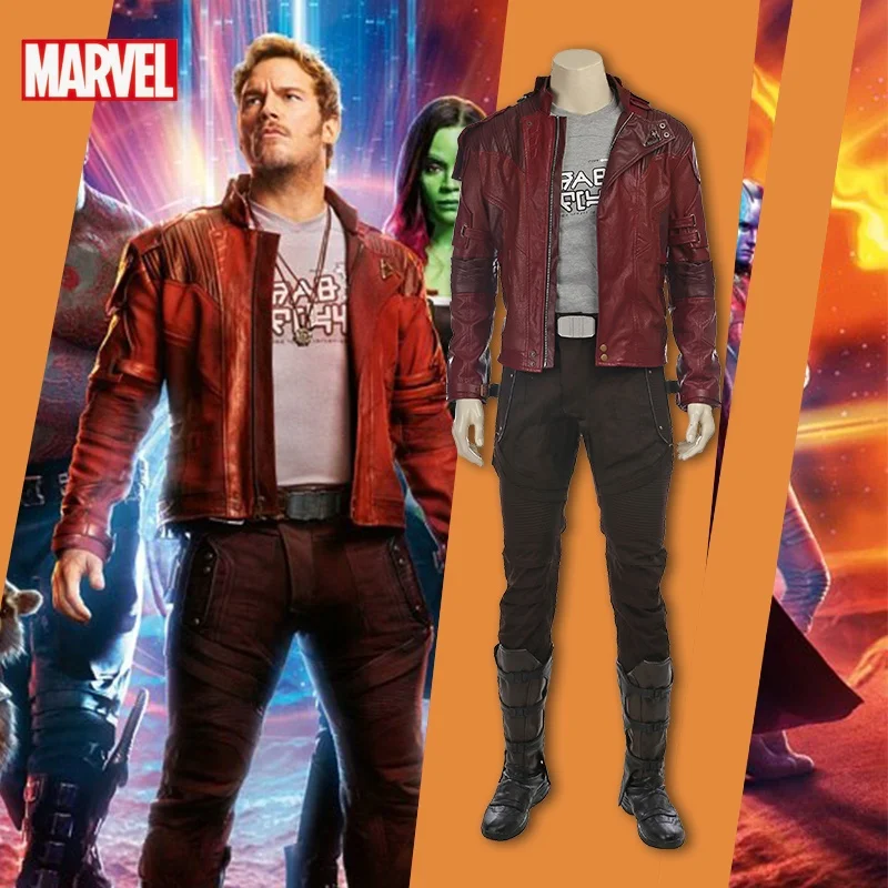 Guardians Captain Peter Cosplay Party Costume Men Red Lord Cosplay Costume Full Set Men Leather Jack Star Halloween gift