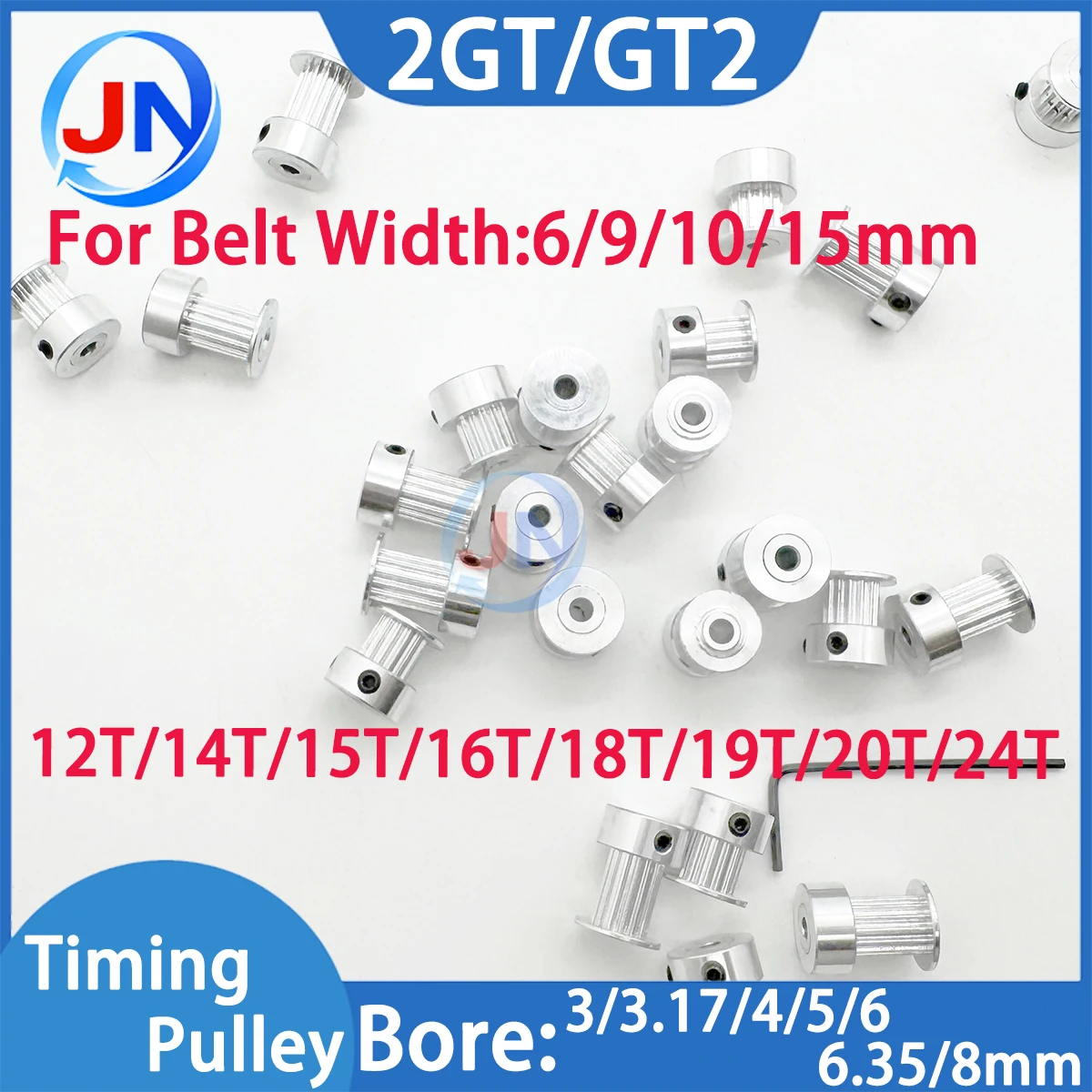 12Teeth 14Teeth 15Teeth 16Teeth 18T 20Teeth 24T 2GT Timing Pulley Bore 3/4/5/6/8mm Belt Width 6/9/10/15mm GT2 Synchronous Pulley