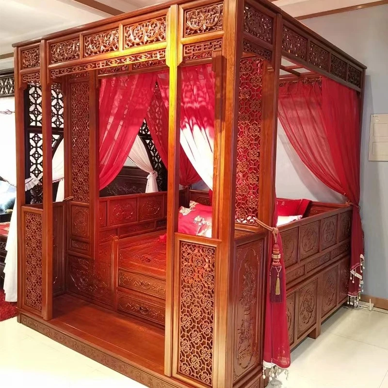 Ancient solid wood double bed, thousand working pullout bed