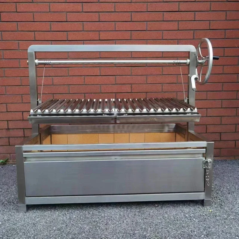 Parrilla de carbón de madera de 40 ", altura ajustable, Parrilla de acero inoxidable, Gaucho Asado Santa María, Parrilla argentina