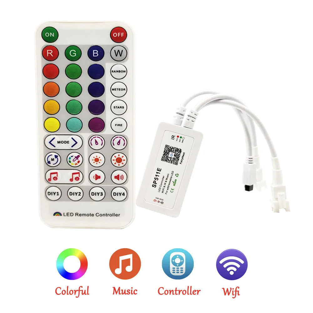 

SP511E WiFi Music Controller for WS2812b WS2811 SK6812 Addressable LED Pixel RGB Strip Dual Output Alexa Smart Voice APP Control