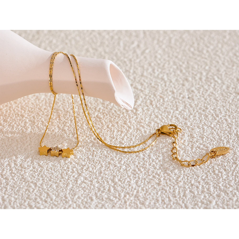 Yhpup Delicate Star Double Side Pendant Necklace Golden Stainless Steel Temperament Stylish Jewelry 18K PVD Plated Waterproof