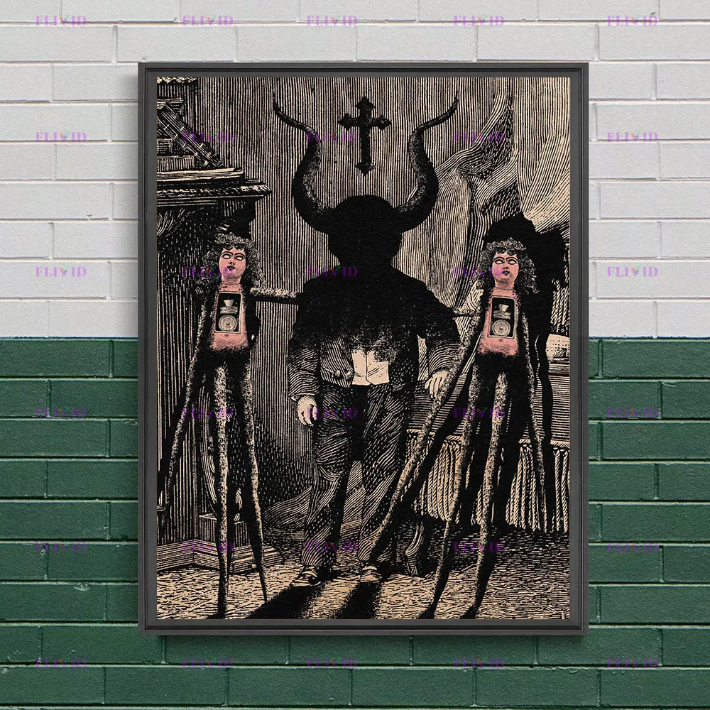 Vintage Occult Demon Surreal Gothic Art Poster Prints,Devil & Snake Poster Set,Unique Gift For Occult & Dark Art Enthusiasts