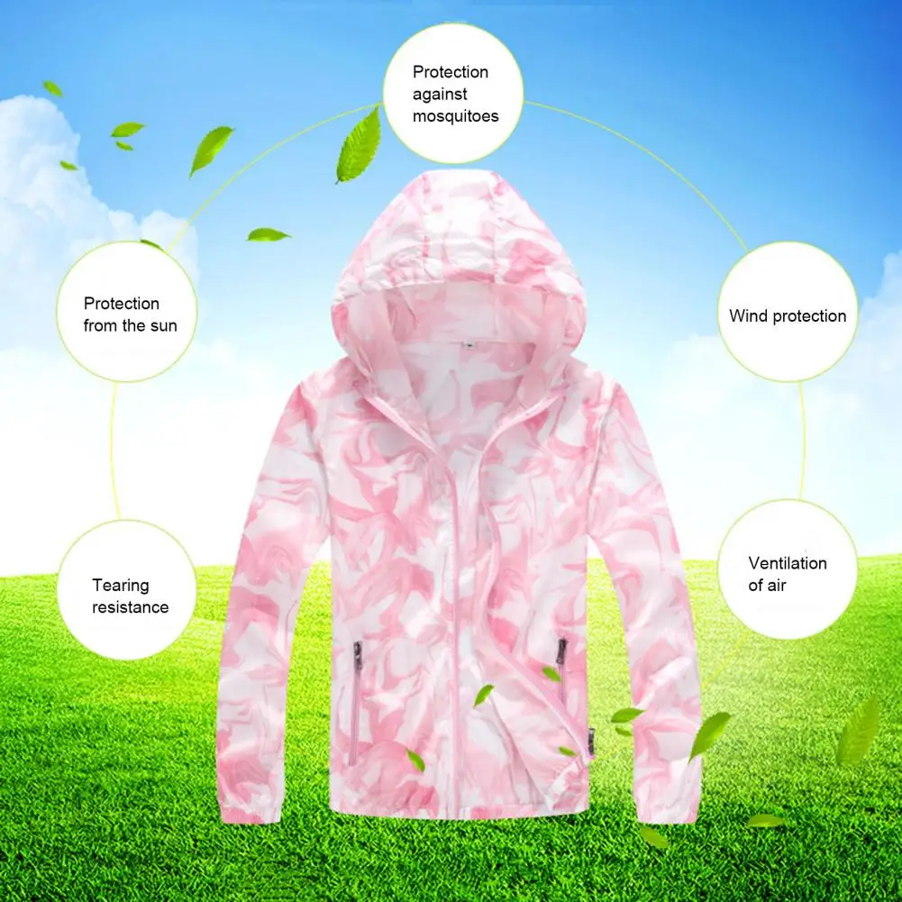 Sun Protective Clothing Long Sleeve Lightweight Men Women Hooded Sun Protection Coat with Pockets Zipper Placket Anti-UV Coat