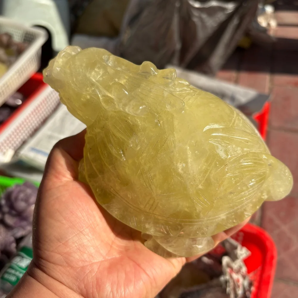 Natural Citrine Dragon Turtle Carving Reiki Healing Fengshui Home Decor Stress Relief Collectible Artwork for Gift