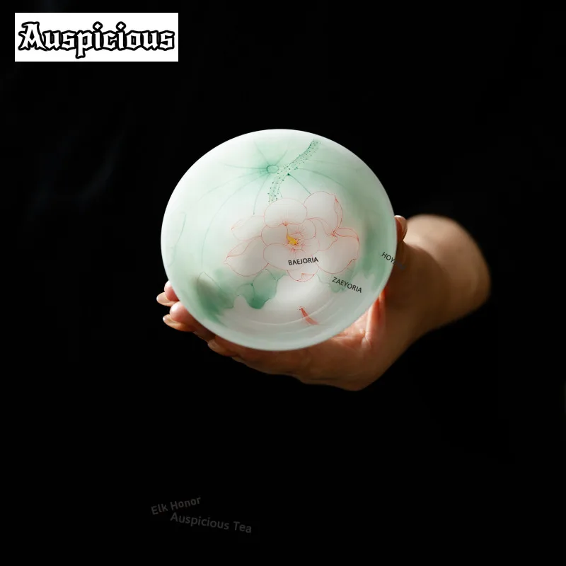 ZAEYORIA 90ml Ice Crystal Jade Ore Mud Teacup Lotus Koi Fish Tea Bowl Tea-tasting Smelling Cup Jianzhan Master Cups Tea Services