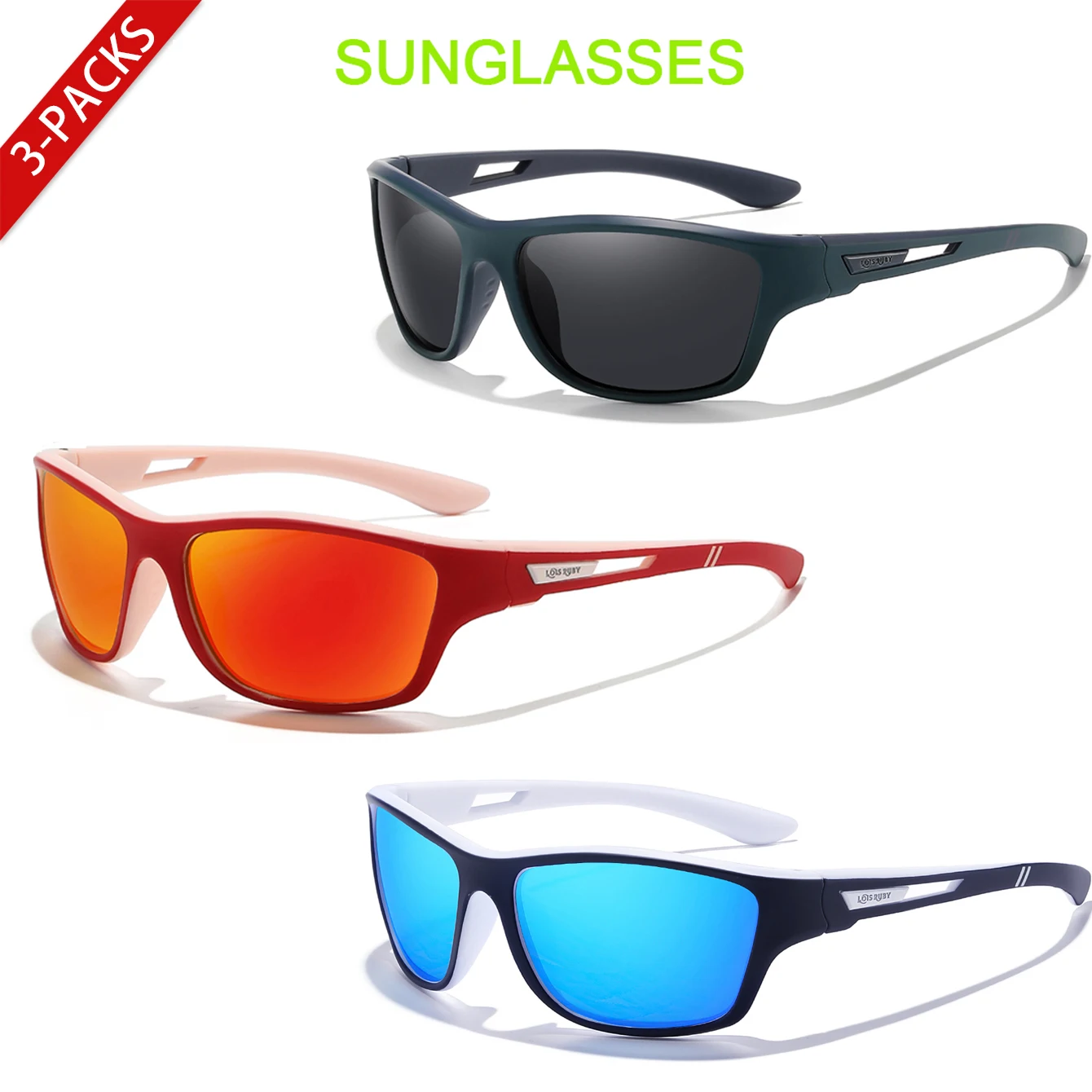 3 Stück LOISRUBY polarisierte Sonnenbrillen für Outdoor-Sportarten, für Männer und Frauen, bunte UV400-Schutzbrillen zum Fahren, Wandern, Angeln