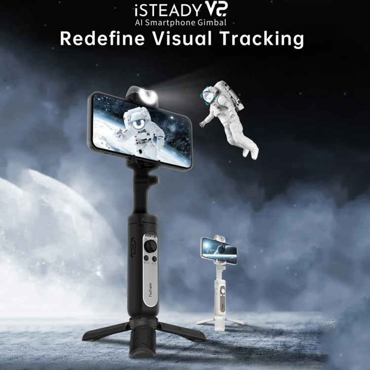 Hohem V2 Smartphone 3-Axis Phone Gimbal Stabilizer AI Visual Tracking LED Video Light Mobile Phone Holders