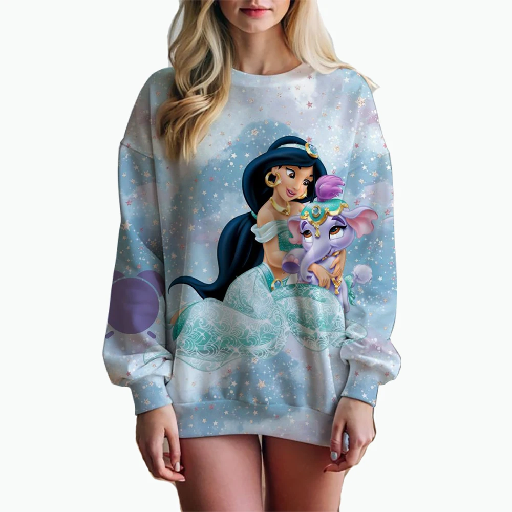 Women\'s Disney Princess print Long Sleeve Sweatshirt Vintage Korean Harajuku Y2k Aesthetic Oversize Graffiti Print Pullover 2000