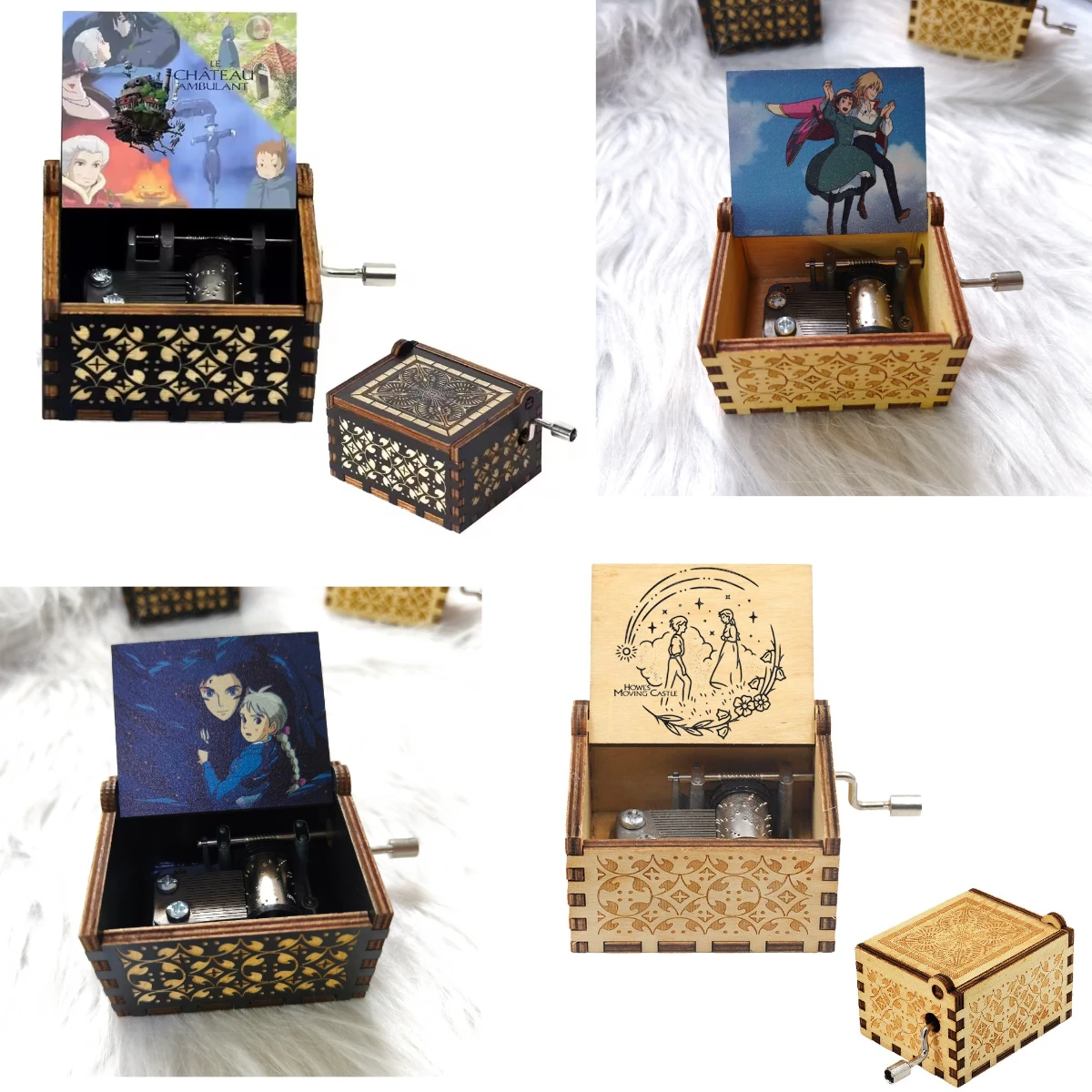 Caja de música Howl's Moving Castle: manivela de madera maciza, melodía temática de anime clásico, regalo para niños/ventiladores, decoración del hogar y regalo navideño