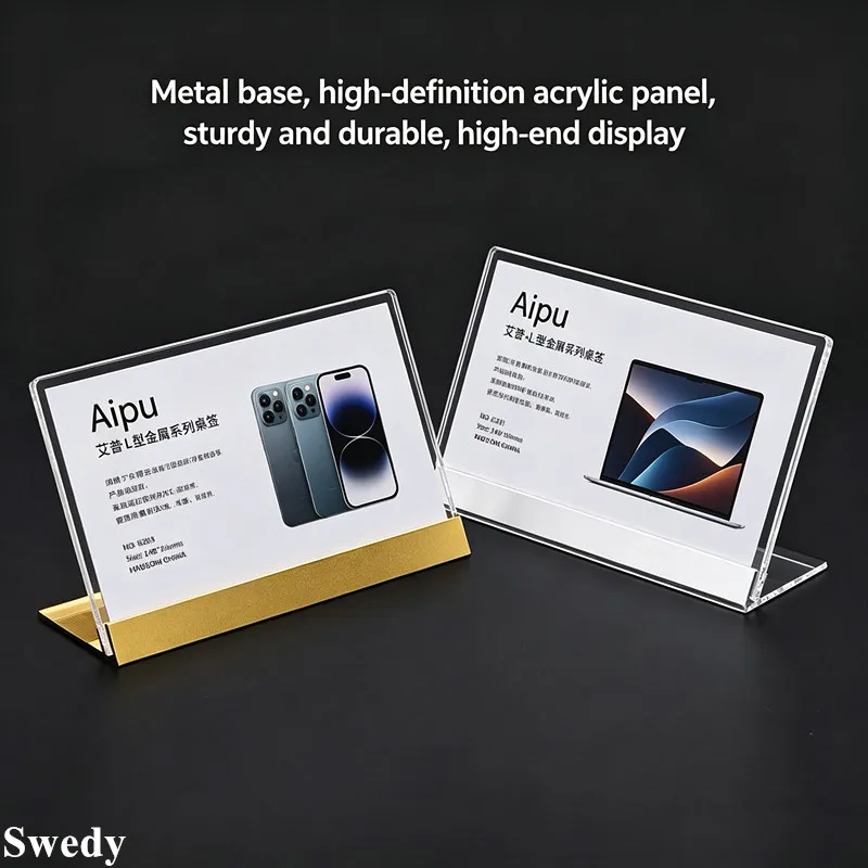 5 Pieces 83x65mm L Shape Aluminum Acrylic Sign Holder Display Stand Restaurant Table Menu Paper Holder Price Label Card Holder