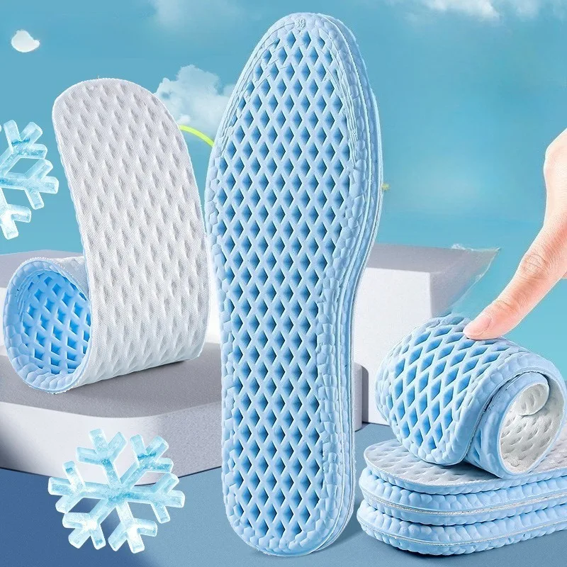 3 Pairs Summer Cooling Memory Foam Sports Insoles Breathable Shock Absorb Comfort Running Shoe Pads for Men Athletic Sneakers