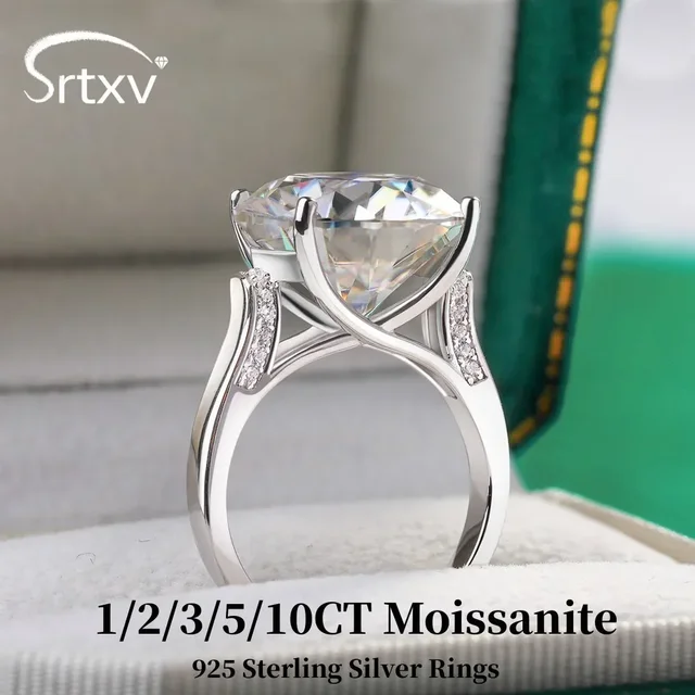 Prawdziwe 1/2/3/5/10CT Pierścionki Moissanite D Kolor VVS Kobiety S925 Posrebrzane 18-karatowe złoto Zaręczynowy pierścionek zaręczynowy Prezent Drobna biżuteria