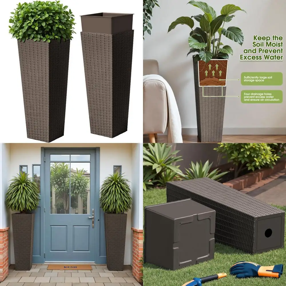 

Large Outdoor Tall Planters Set of 2 with Drainage Holes, Taper Design Flower Pots for Garden Plants