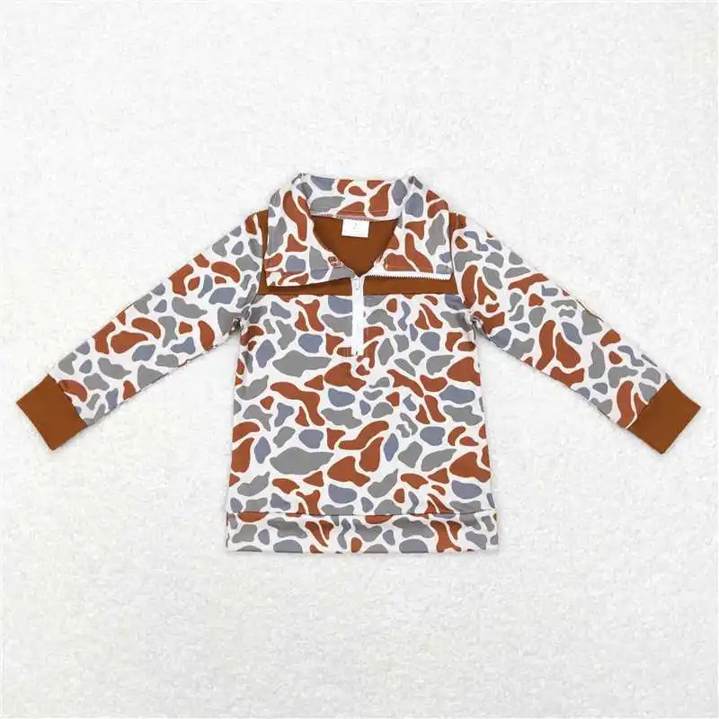 Children Boutique Clothes Long Sleeve Shirt Camouflage Print Top With Zipper Kids Boys Clothes