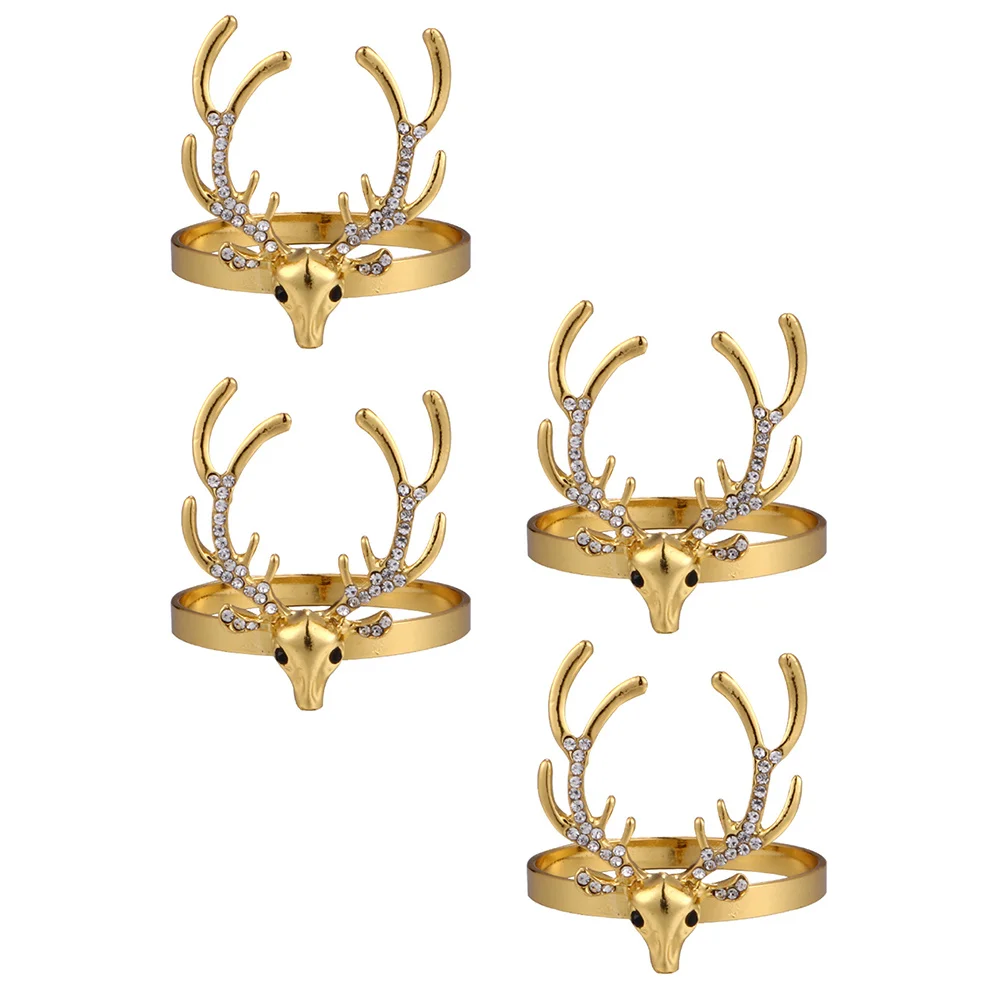 

4Pcs Napkin Rings Premium Alloy Deer Theme Xmas Napkin Holders for Party Dining Decoration Festive Table Ornament