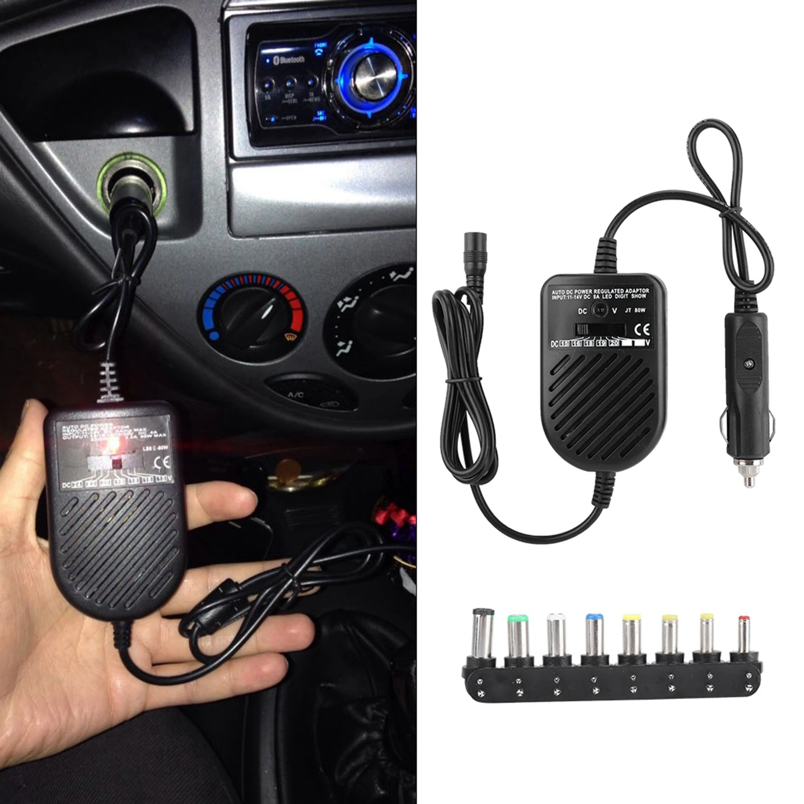 80W DC Car Laptop Charger 15‑24V Output Power Supply Adapter Set for Laptop Notebook