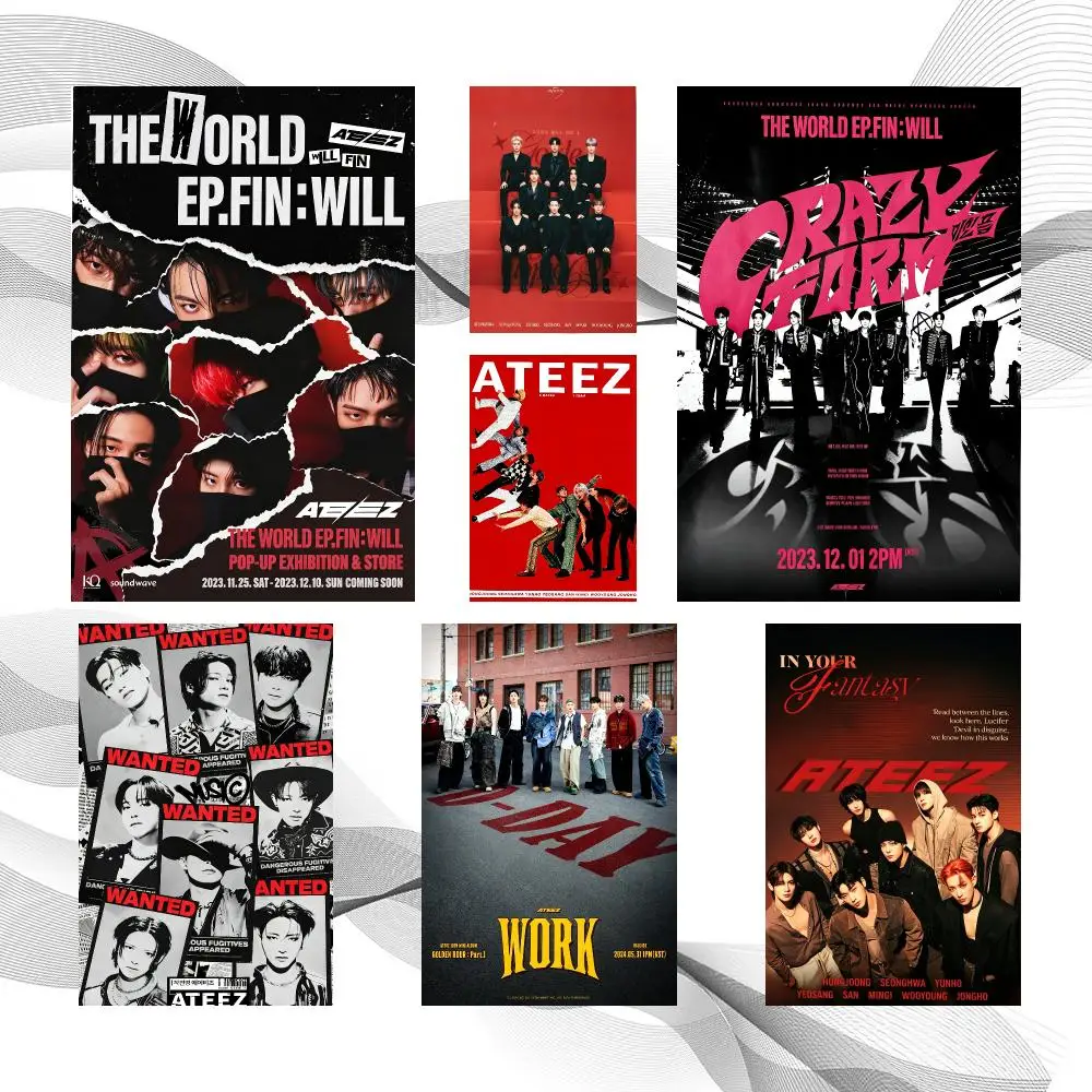 Music Popular Modern A-ATEEZ Poster Peel And Stick Wall Art Self Adhesive PP Waterproof Wall Decor Living Room Bedroom Gift